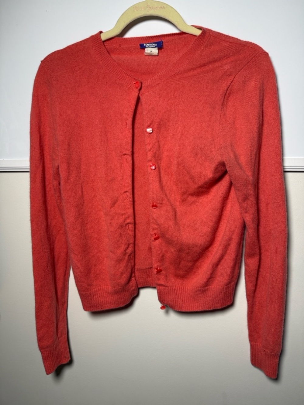 J. Crew Coral Red Button-Front 100% Cashmere Cardigan